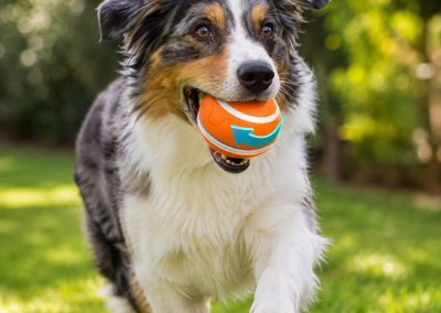 Chien qui joue avec la balle interactive Rollio